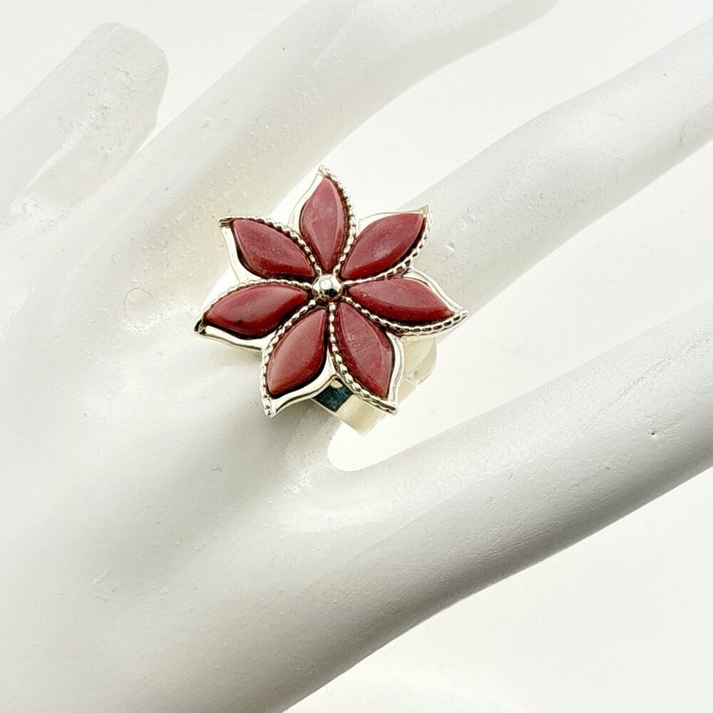 Jay King Ring Ginger Flower Stone Pink Starburst size 6.5 Sterling Silver 925